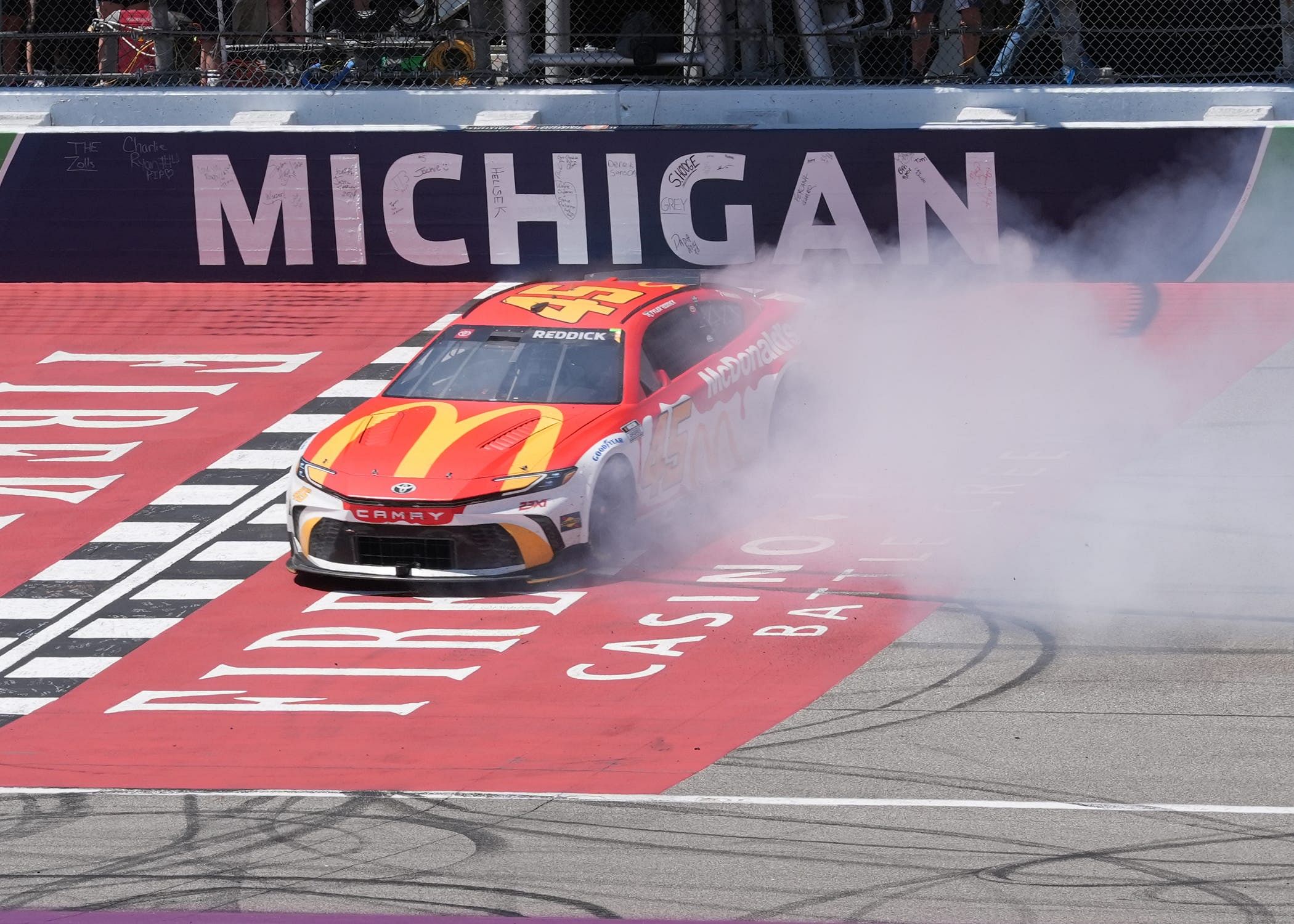 Tyler Reddick, after winning the FireKeepers Casino 400 at Michigan last year - Source: Imagn